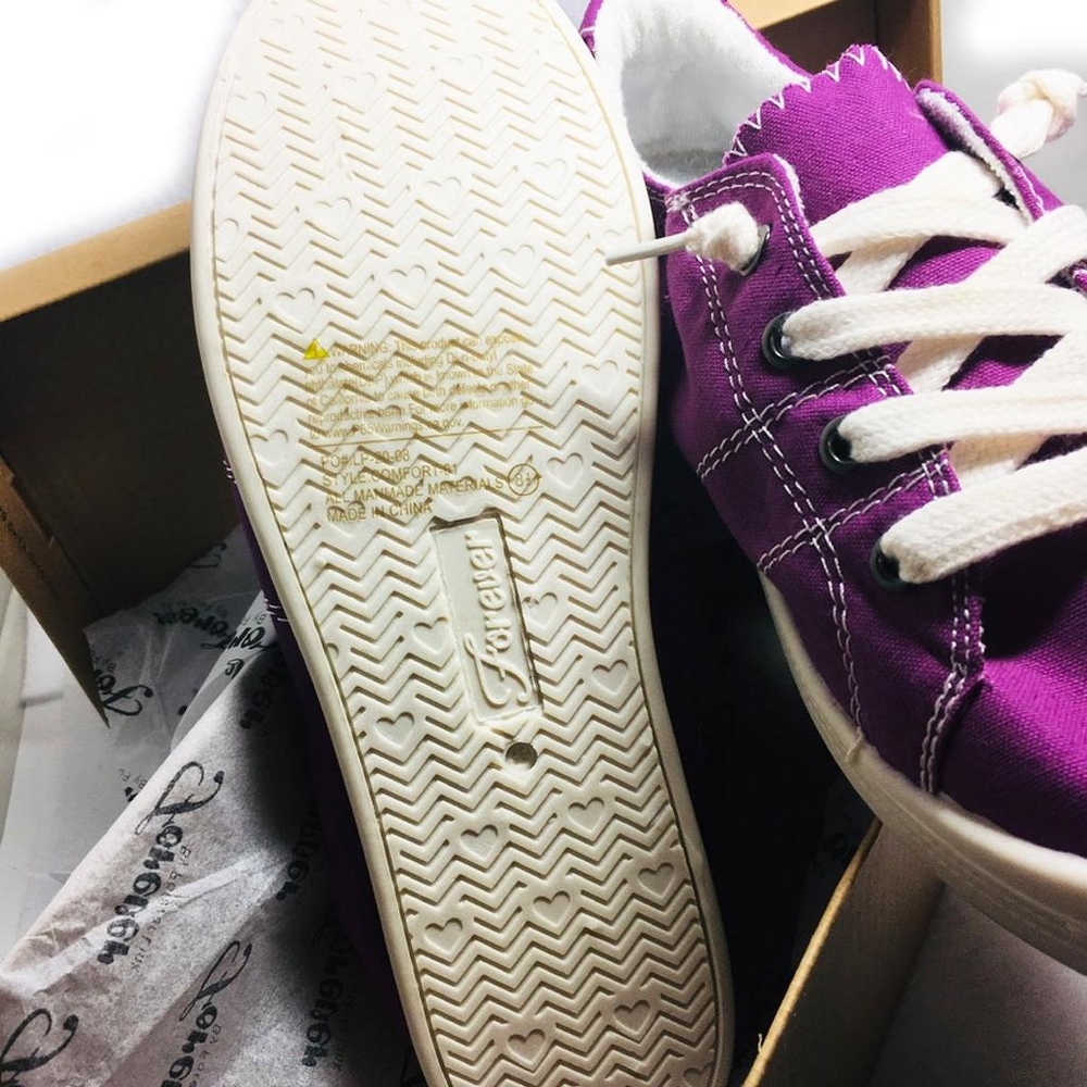 Purple Lace Up Slip On Flexible Rubber Casual Street Sneakers - Picture 4 of 9